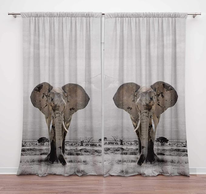 Timingila Gray Landscape & Elephant Animal Home Decoration Window