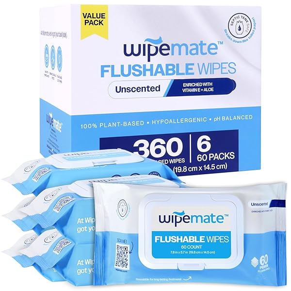 WIPEMATE ULTRA FLUSHABLE BUTT WIPES, SOOTHING VITAMIN E...