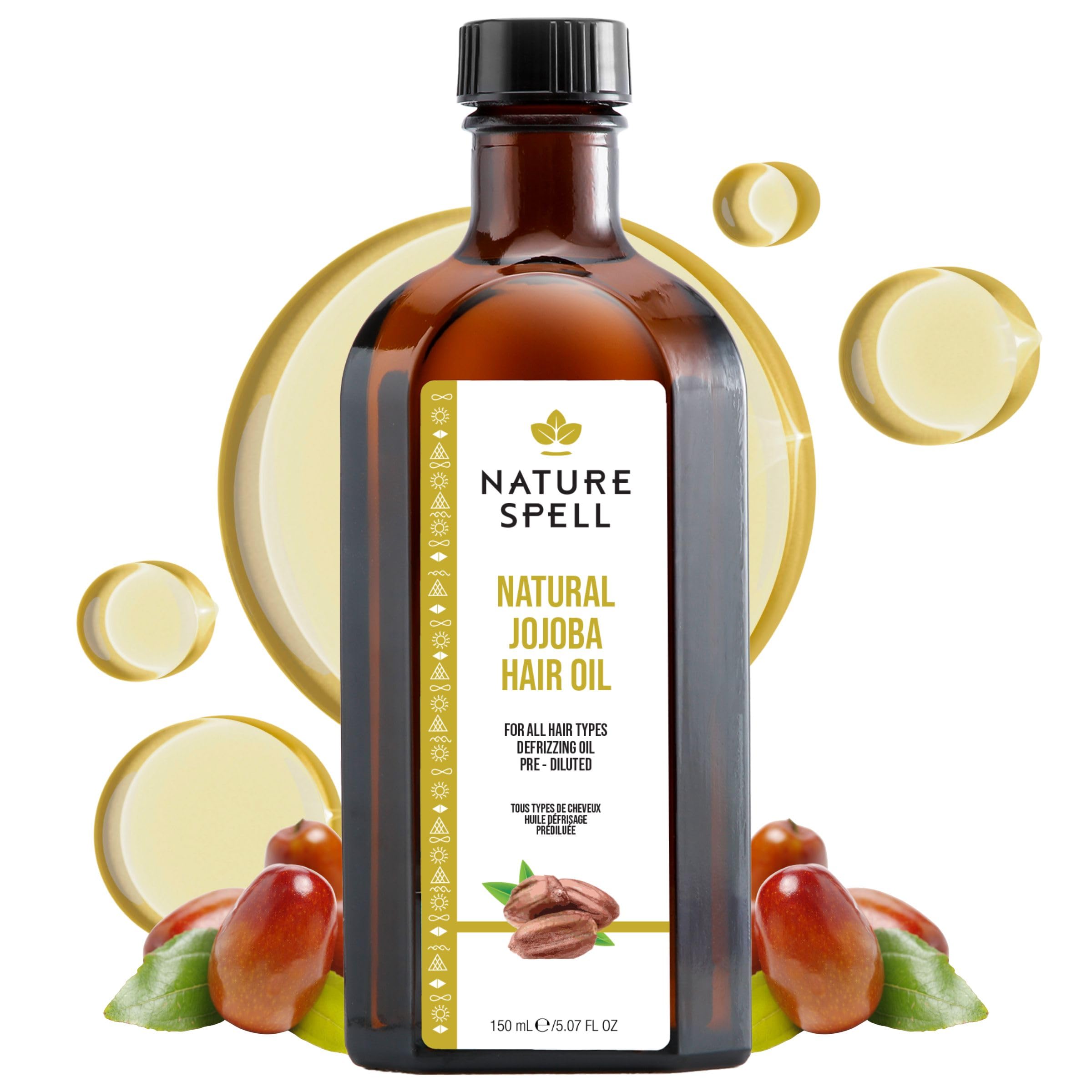 Nature Spell Jojoba Oil for Hair, Pre-Diluted Oil to Support Dry, Damaged Strands & Add Shine and Resilience, For All Types, Vegan, 150ml