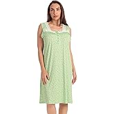 Dreamcrest Womens Sleeveless Nightgown with Lace Trim – Comfortable Sleepwear Pajamas – Solids & Prints