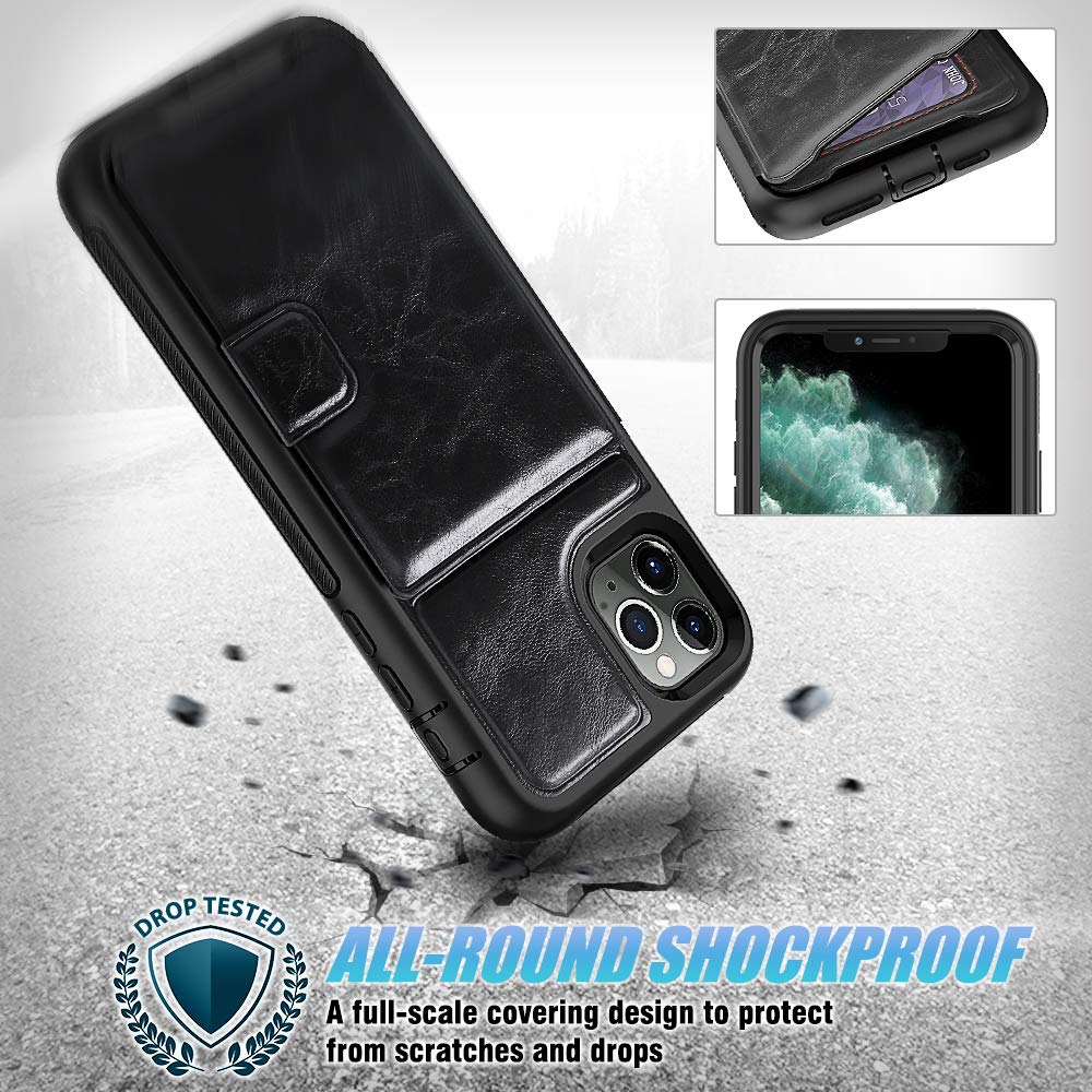 Timecity Apple iPhone 11 Pro Max Case,Triple-Camera System 6.5-Inch Phone Wallet Case. Full-Body Heavy Duty Leather Cover with Card Holder/Kickstand Case for iPhone 11 Pro Max 2019 Release- Black