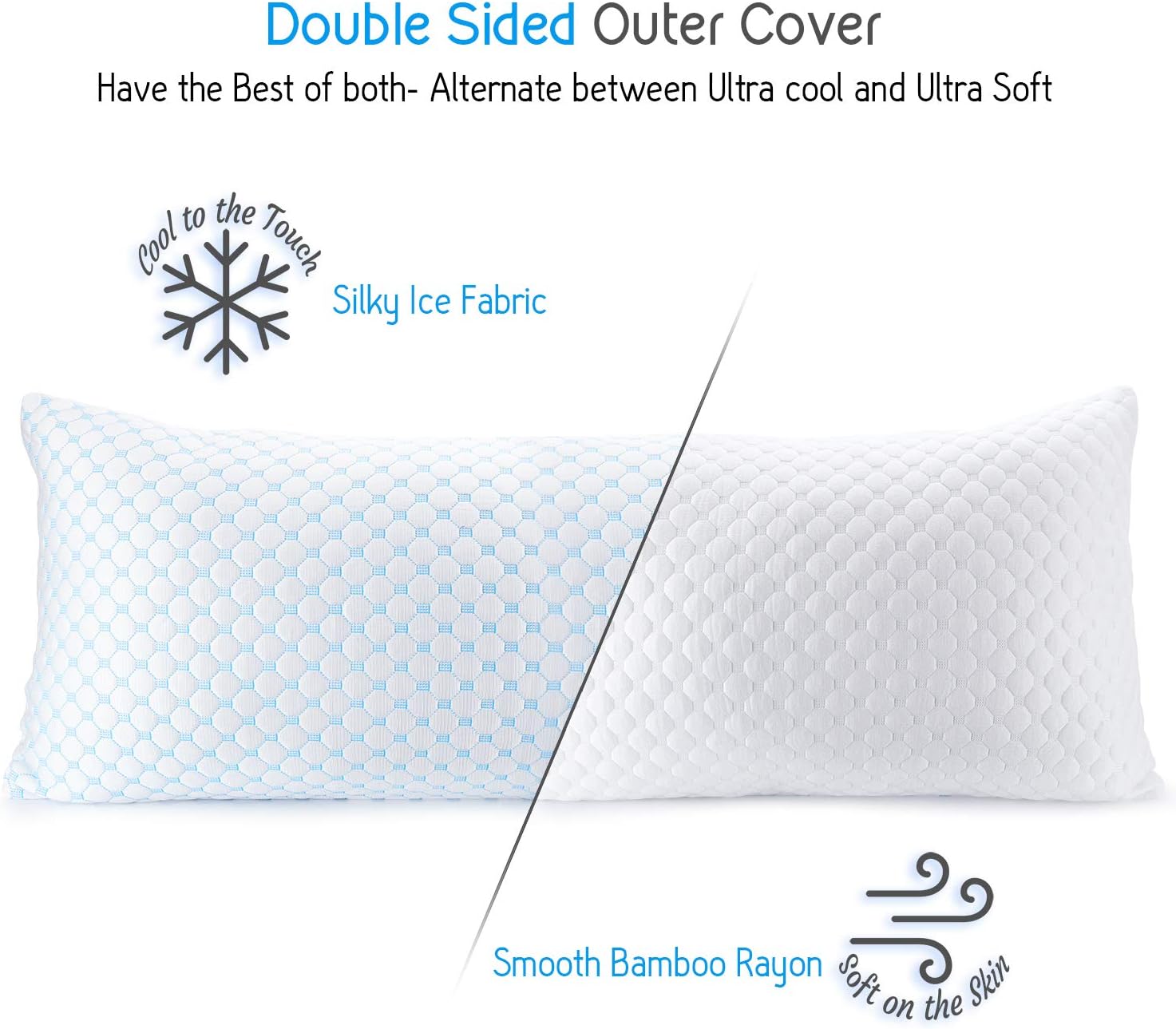 Nestl Bedding Coolest Pillow Heat and Moisture Reducing Ice Silk and Gel Infused Memory Foam Pillow. Adjustable, Washable, Breathable - Body - 20” X 54” -1 Pack: Home & Kitchen