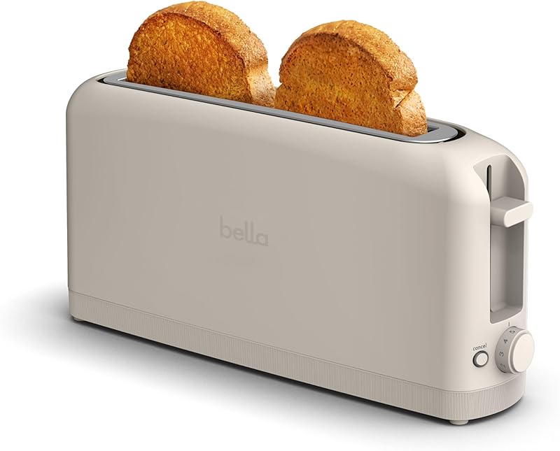 Bella 2 Slice Slim Toaster, Fits-anywhere Kitchenware, 6 Setting Shade Control with Reheat & Cancel Buttons, Fits sourdough, 10 Long Slot, Anti Jam & Auto Shutoff, 900 Watt, Oatmilk