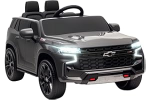 Aosom Licensed Chevrolet Tahoe Ride On Car, 12V 7AH Battery Power Ride On Toy with Parent Remote Control, LED Lights, Music, 4 Wheeler Suspension, 3 Speeds, Kids Electric Vehicle for Aged 3+, Gray