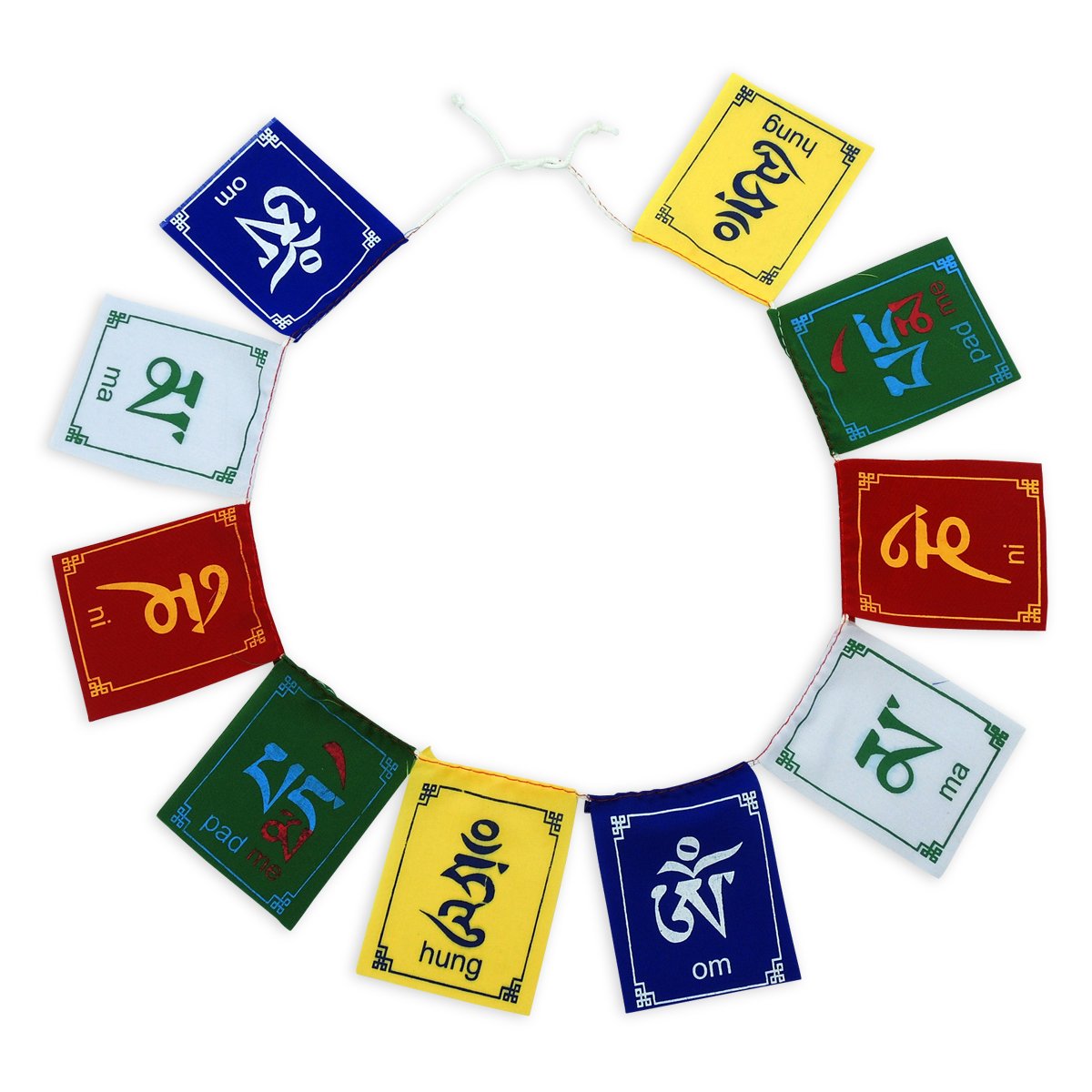 Klangschalen-CenterPrayer Flags, Set of 3, White, 8.5x7.5 cm each, Nepal Handmade, Om Mani Padme Hum Mantra, Fair Trade