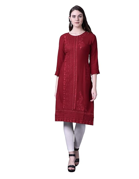 Women Cotton Rayon Embroidered Kurta