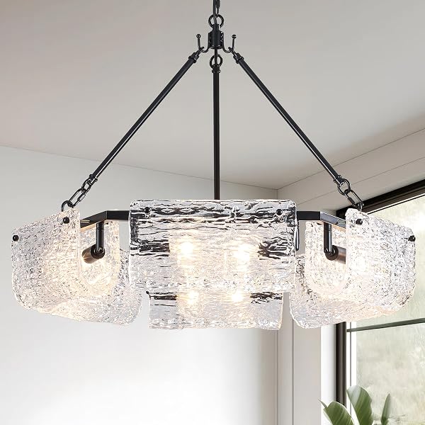 DWLGIGH 11.0″ BLACK GLASS CHANDELIER CEILING LIGHT FIXTURE,3-LIGHT...