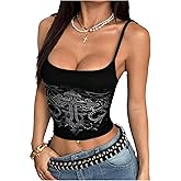 SOLY HUX Women's Y2k Gothic Cami Tops Rhinestone Crop Tops Camisole Streetwear Emo Scene Alternative Clothes