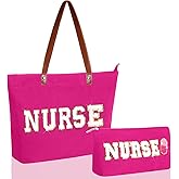 Locmeo 2 Pcs Tote Bag Gift for Teacher Nurse Dance Appreciation Gift Women Preppy Makeup Bag Chenille Letter Decor