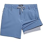 maamgic Mens Casual Shorts with Compression Liner 5/7 Inch Classic Fit Khaki Shorts