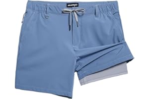 maamgic Mens Casual Shorts with Compression Liner 5/7 Inch Classic Fit Khaki Shorts