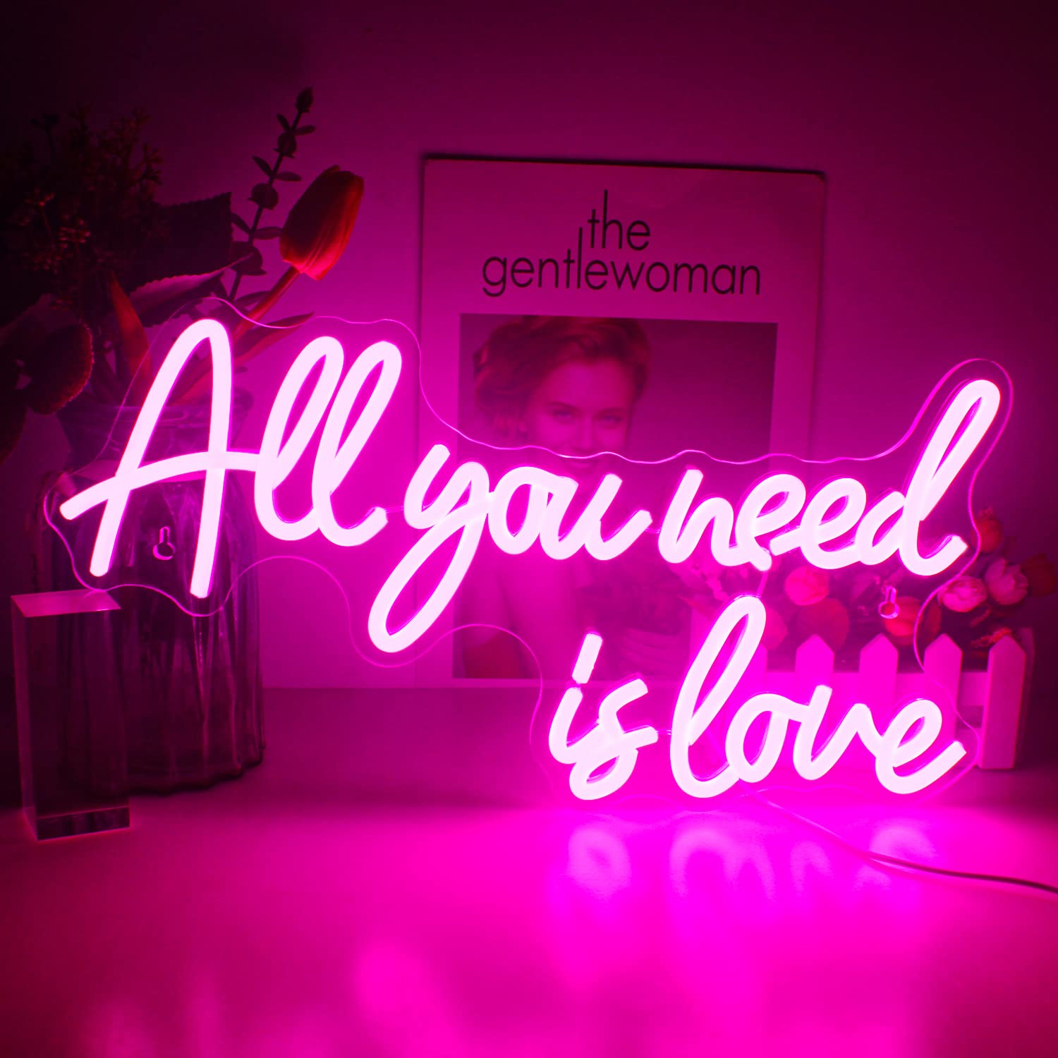 All You Need is Love Neon Sign, Pink Neon Signs for Wedding, LED Light Up Sign for Bedroom, Livingroom, Engagement, Wedding Decor — image 1