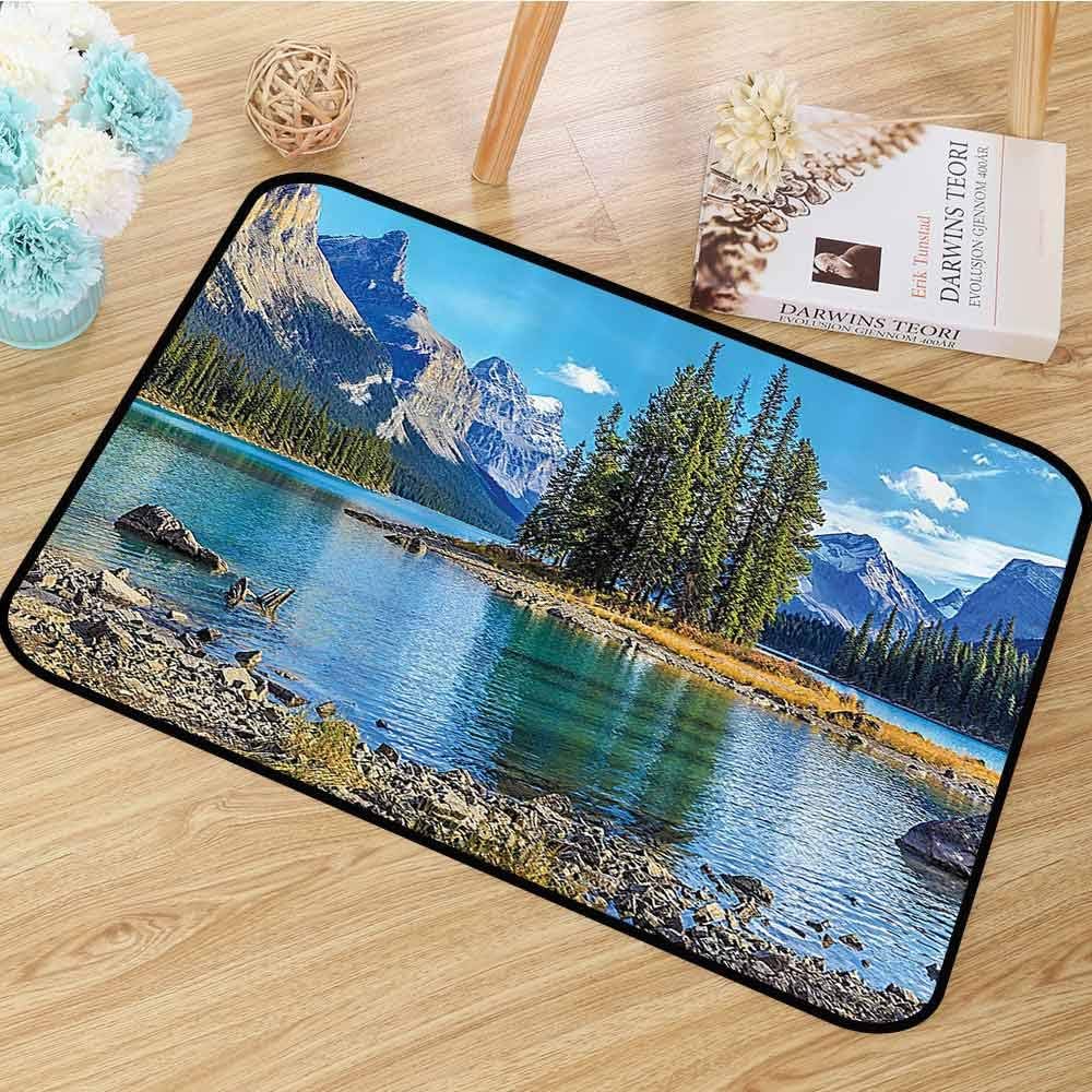 Lakehouse Decor Collection Area Rug Scenery of Spirit Island on Maligne Lake Canada in a Summer Time with Mountains Image Dining Room Home Bedroom W63 x L94 Green