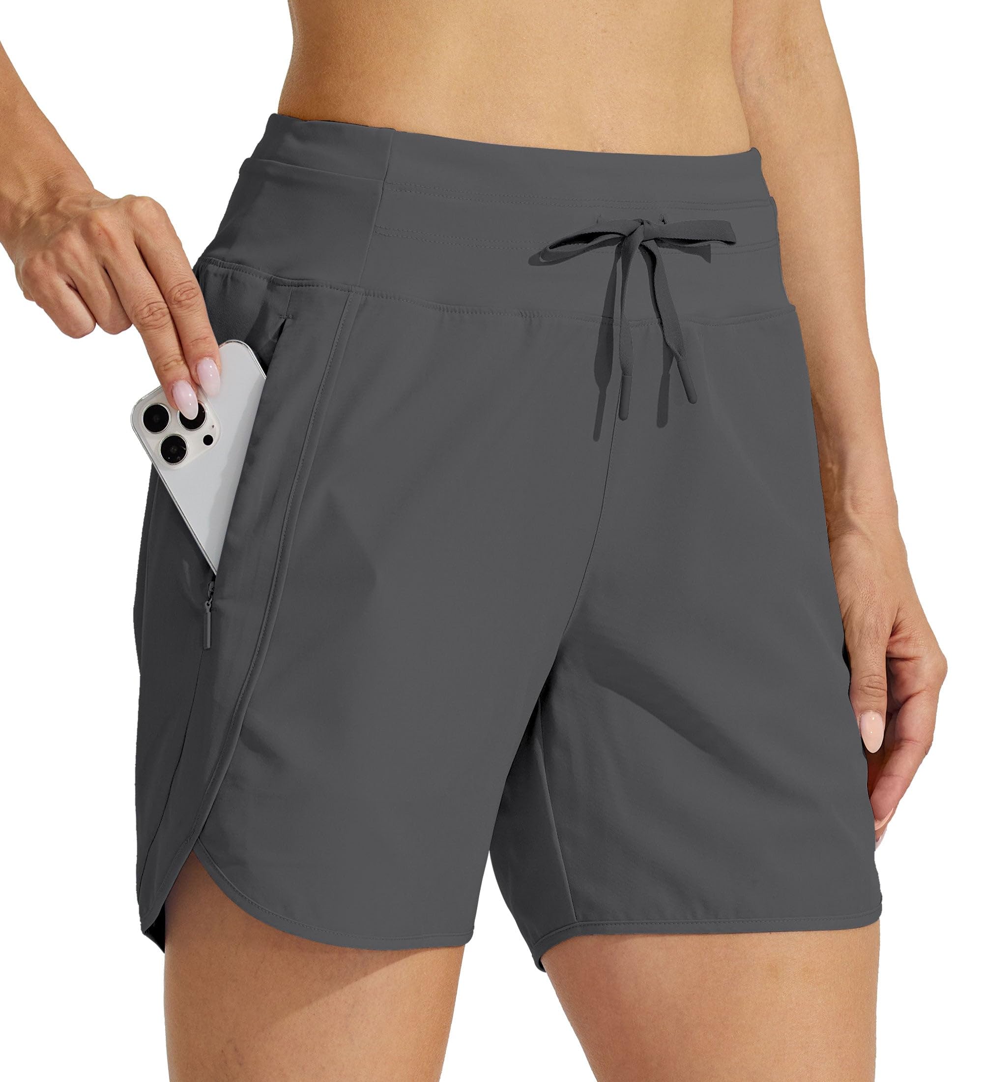 Photo 1 of (USED/FAIR) (BAGGED) Willit Women's Athletic Running Shorts 5" Quick Dry Workout Hiking High Waisted Active Gym Exercise Zipper Pocket Dark Grey L