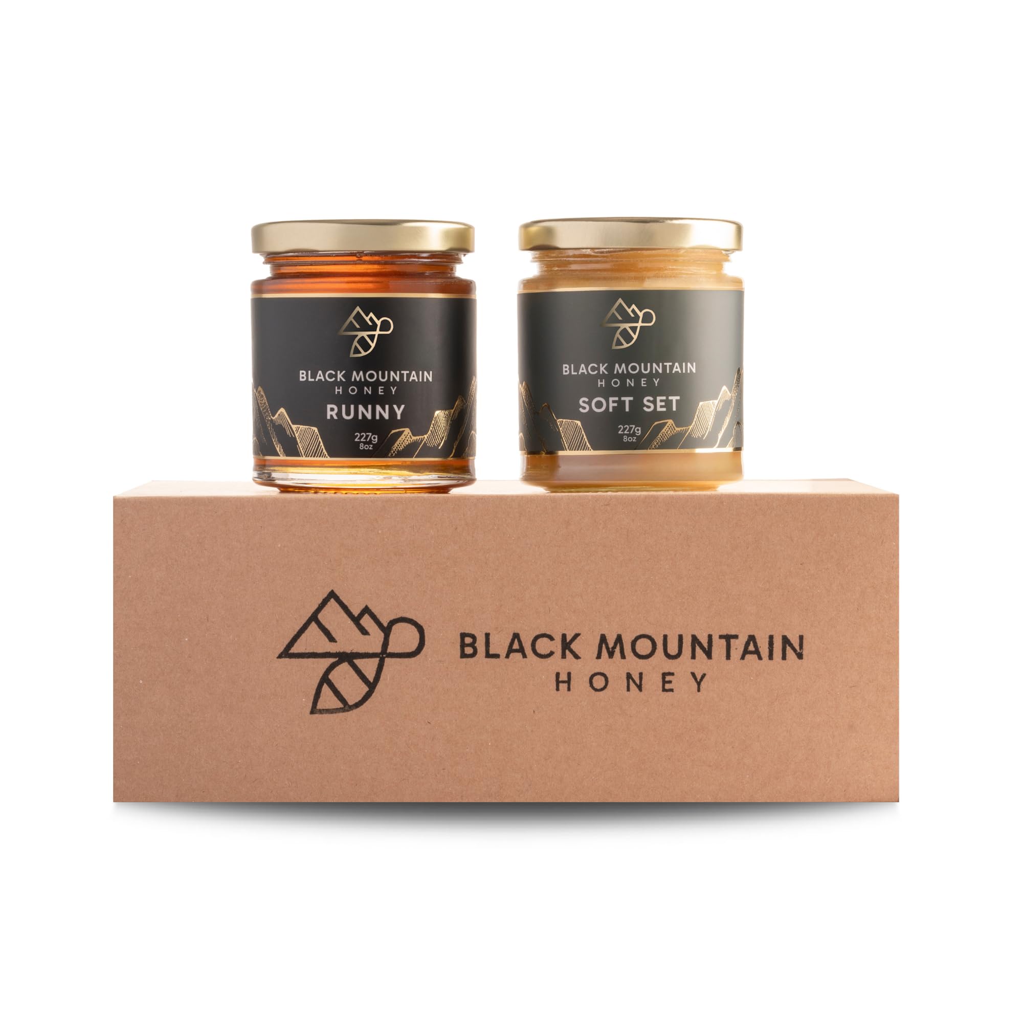 Black Mountain Honey - Single Origin Natural Welsh Honey Gift Set With Wildflower Honey And Soft Set Honey (2 Jar Gift Pack)