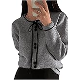 GORGLITTER Women's Bow Button Up Fall Short Cardigan Sweater Dressy Trendy Cute Long Sleeve Cable Knit Light Sweater Top