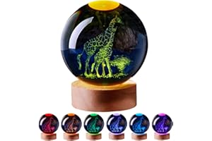 WBCRYS3D 3D Giraffe Crystal Ball Lamp with Remote Control, Giraffes Night Light Lamp with Wooden Base 16 Colors Change, Figurine Toy Gift for Girls Boys Kids Women Wife Girlfriend Mom Couple (Giraffe)