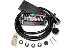 Gubrdfrsod 8 Ft 7 Pin Trailer Wiring Harness With 7 Gang Junction Box, Heavy Duty 7 Way Trailer Junction Box 7 Pole Waterproof for RV Trailers, Campers, 7 Pin Trailer Plug With Dust Cover- Pure Copper