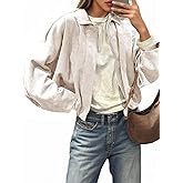 Cicy Bell Womens Faux Suede Bomber Jackets Oversized Cropped Zip Up Lapel Coats Fall Casual Outerwears