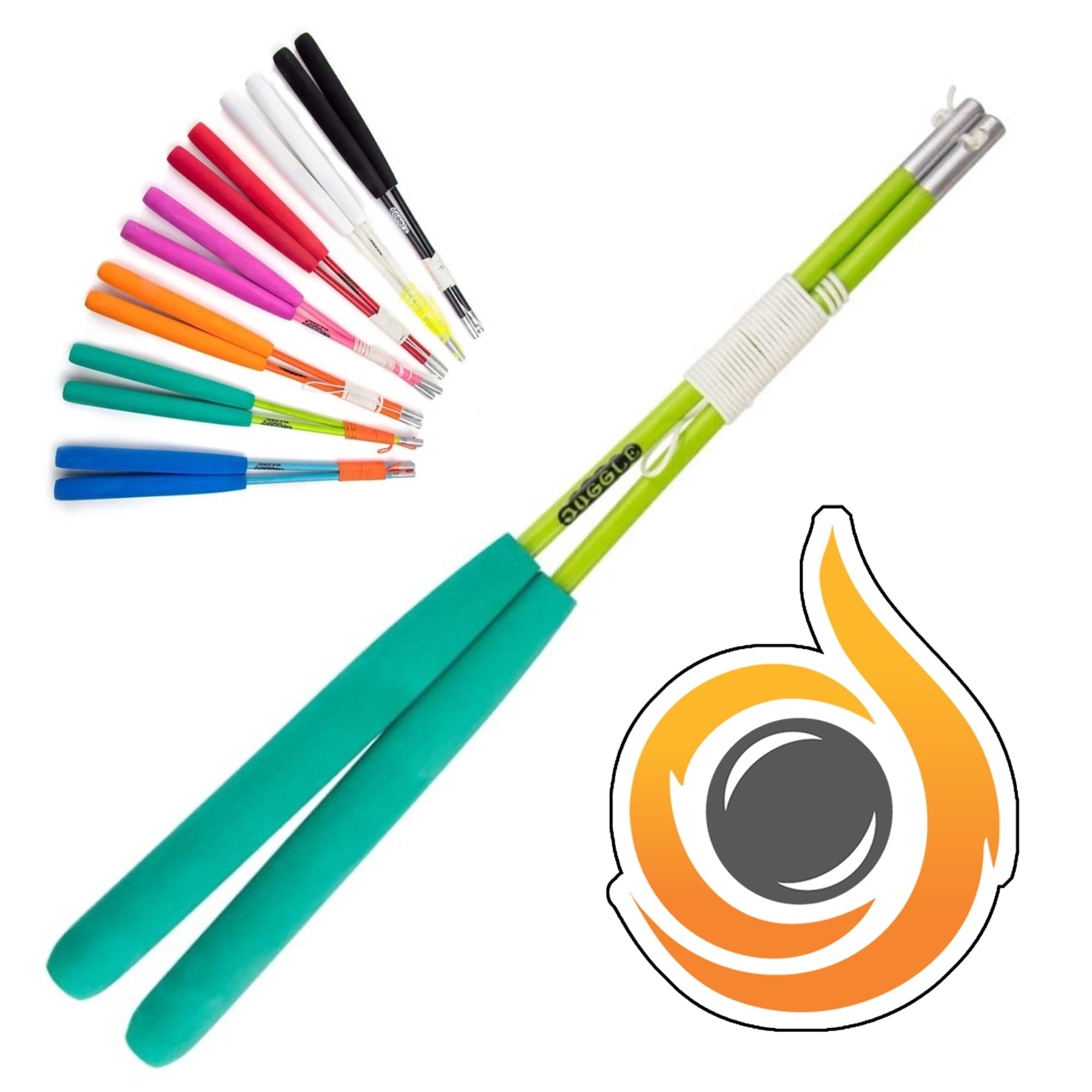 JD Pro Fibreglass Diabolo Handsticks, Fitted With Super Smooth String - Pro Diablo Sticks With Cascade Sticker (Green) โ image 1