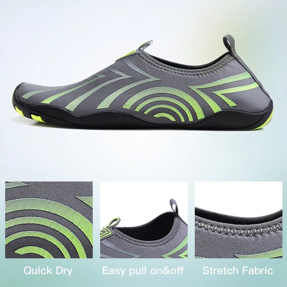 HOBIBEAR Men Quick Dry Slip-On Water Shoes Lightweight Barefoot Aqua Socks For Yoga Beach Pool Boating(Grey/Green,40)