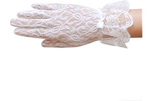ZaZa Bridal Stretch floral lace gloves for girl with lace ruffle trim Wrist Length 2BL