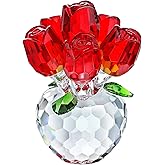 H&D HYALINE & DORA 3.3IN Crystal Red Rose Figurine Ornament,Rose Flower Gifts for Wife Mom Girlfriend,Crystal Bouquet Figurine,Glass Flowers with Stand