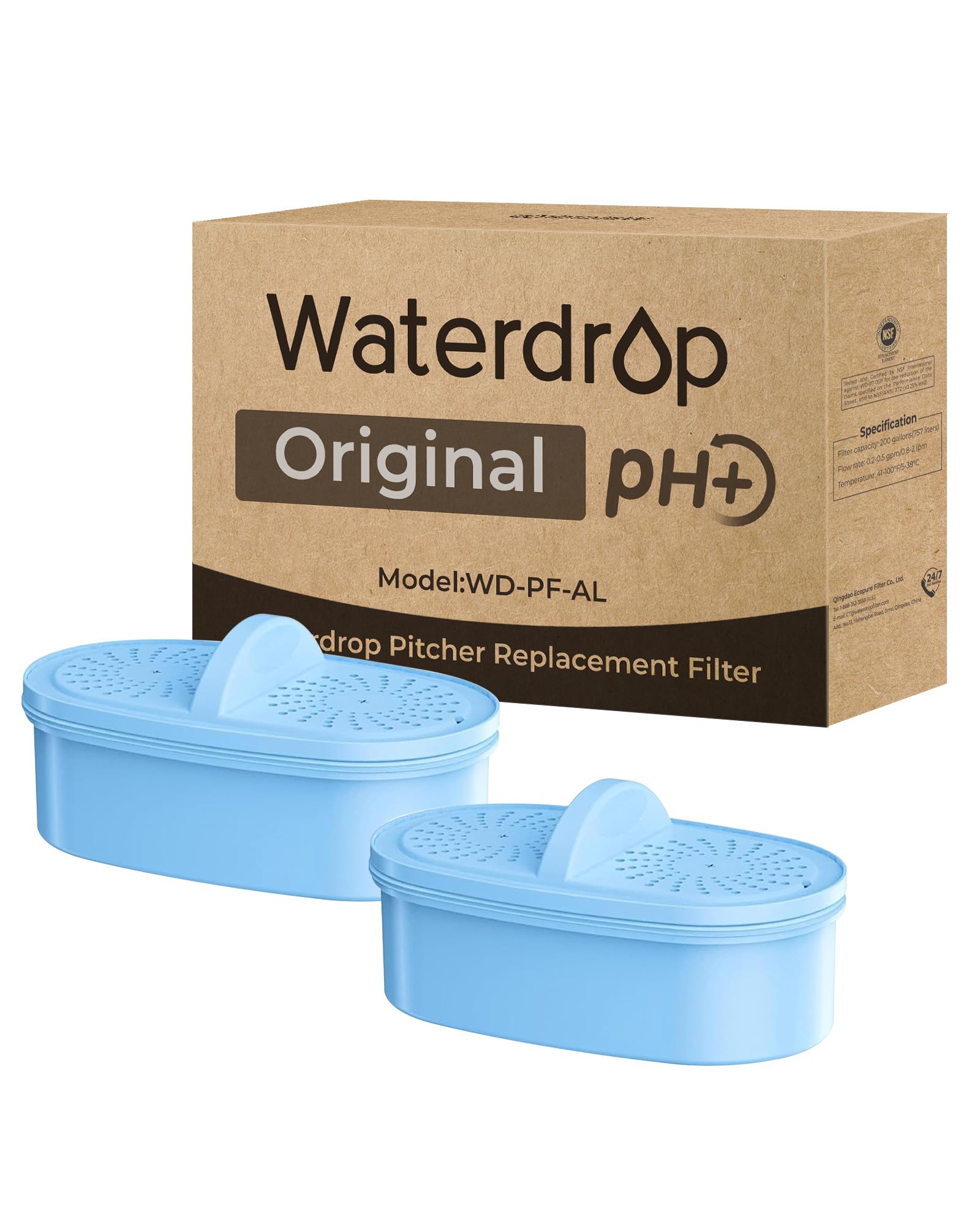 Photo 1 of [Original] Waterdrop Alkaline Water Filter Replacement for All Waterdrop Pitcher and Dispenser Filtration System, Increase PH, Improved Coffee Taste, Last Up to 2 Months or 100 Gallons (Pack of 2)