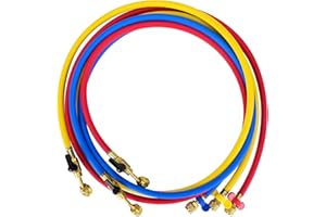 DRAKO-MYXX Upgrade N6HVAC Refrigerant Hoses, 1/4" HVAC Hose with Compact Ball Valve, 6FT, Standard 1/4"Flare Fittings, 800 PSI Working Pressure for R410A, R134A, R22 and Common Refrigerants, 3-Color Hose Kit
