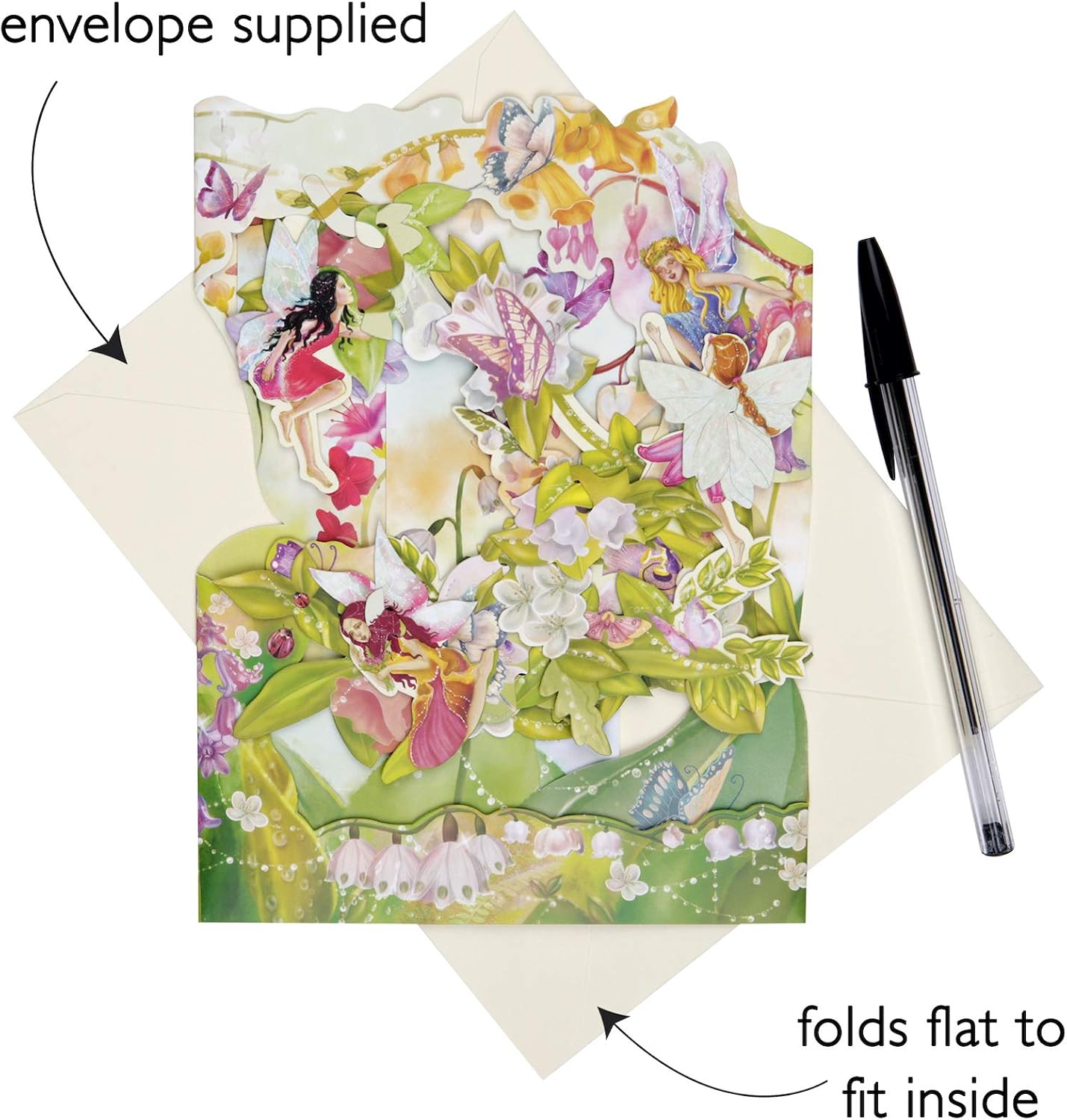 SANTORO Swing Card, 3D Pop Up Greeting Card - Fairies - for Her for Kids Girls, for Mum Birthday, green - Image 3