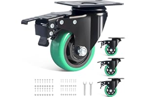 3 Inch Caster Wheels, Casters Set of 4 Heavy Duty, BZOLIHEU Locking Casters, Silent Top Plate Swivel Casters with Brake, Polyurethane Castor Wheels for Furniture and Workbench Cart