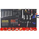 Ultrawall Pegboard Wall Organizer, Black Metal Peg board Panels | Garage Pegboard System with Hooks and Storage Bins, 59pcs