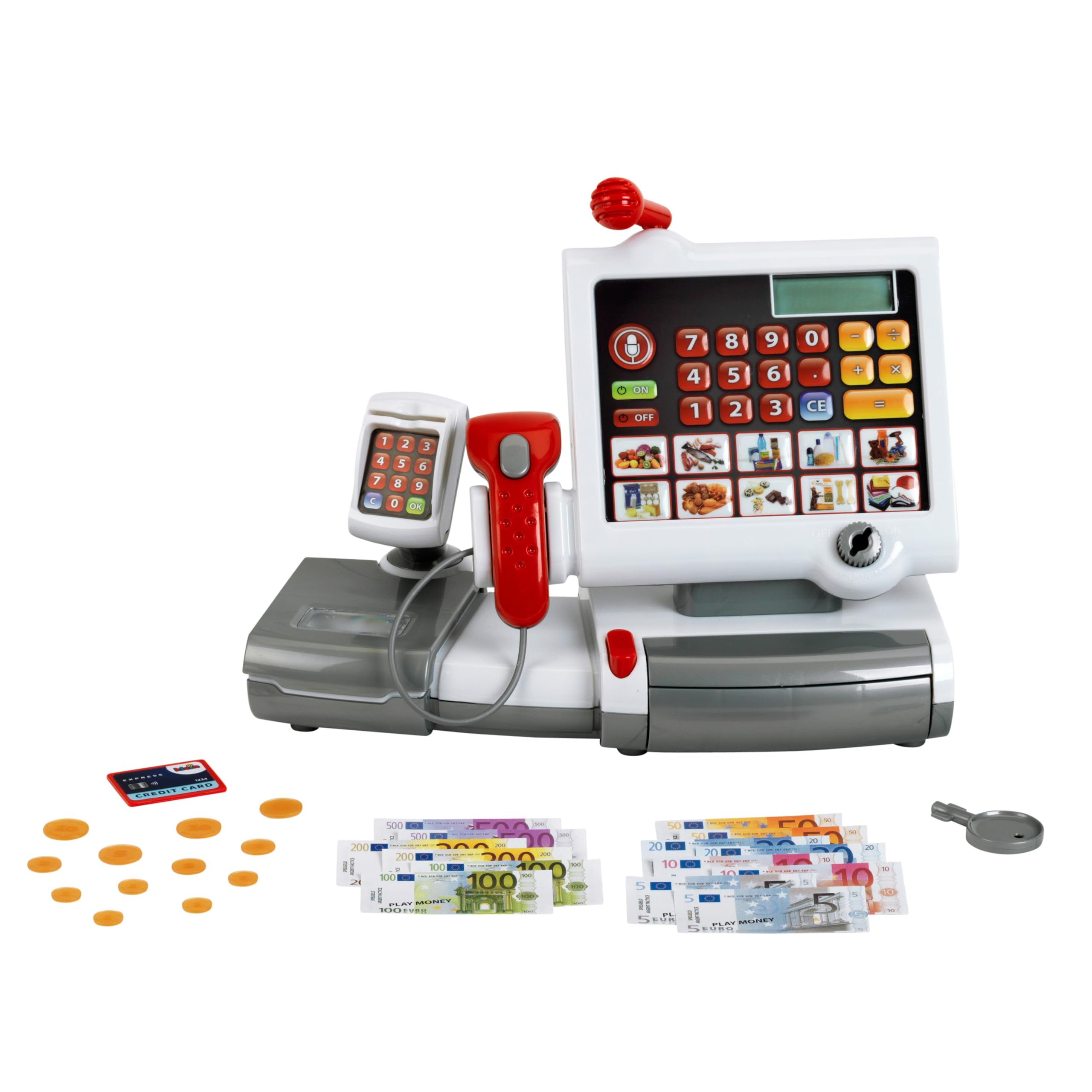Theo Klein 9356 Toy Cash Register I With calculator function and payment terminal I Scanner and scales with light and sound I Toy for children aged 3 years and up