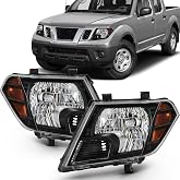 APSVE 2Pcs Headlight Assembly Compatible with 2009-2020 Nissan Frontier Truck Headlights Headlamp Driver Passenger Side, Black Housing Amber Corner
