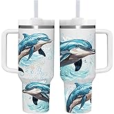 AMZUShome 40 OZ Dolphin Tumbler with Handle.Dolphin Lover Gifts.Unique Birthday Christmas Gifts for Dolphin Lover.Personalized 40 OZ Dolphin Tumbler Gifts for Women Men.