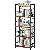 Organization and Storage, 5 Tier Bookshelf, Tall Bookcase with Shelves, Wood and Metal Book Shelf Storage Organizer, Industrial Display Standing Shelf Unit for Bedroom, Living Room, Rustic Brown