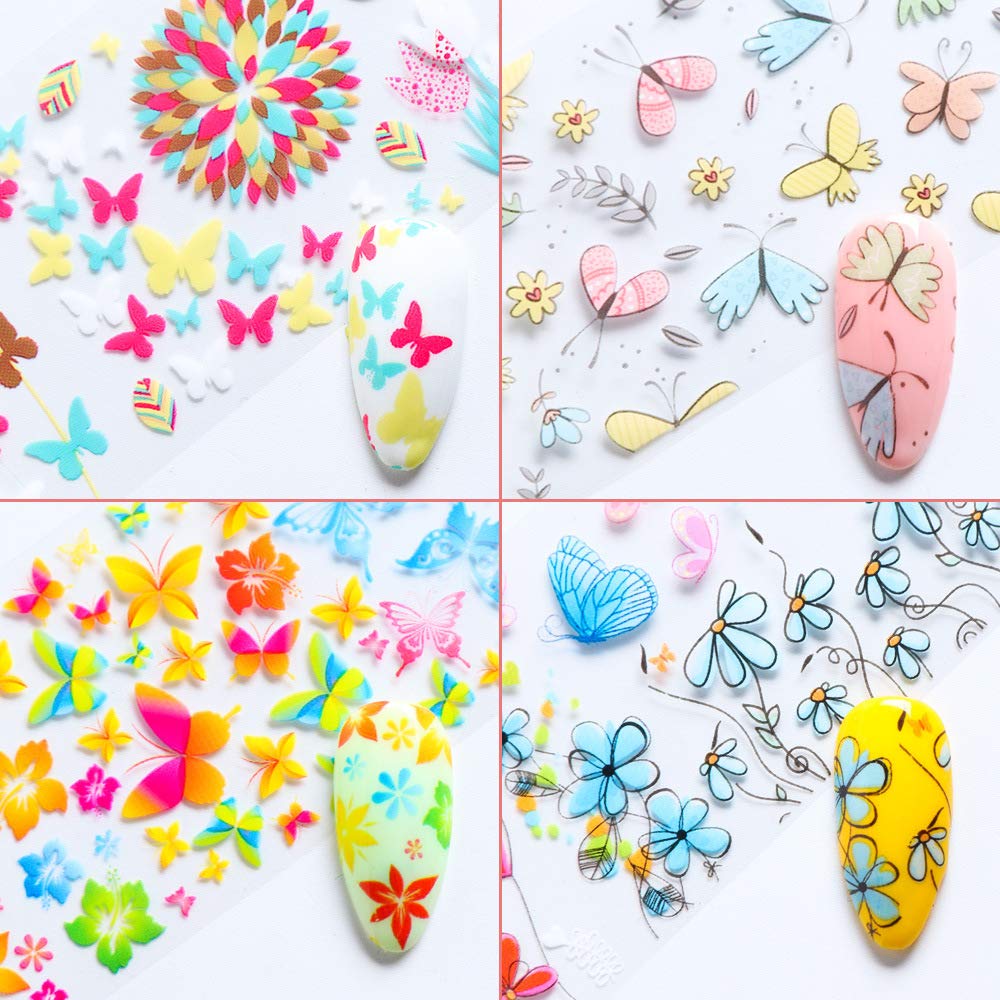 Kalolary 10 Sheets Butterfly Nail Art Foil Transfer Stickers Decals Flower Nail Foil Adhesive Stickers Starry Sky Manicure Transfer Tips Nail Art DIY Decoration Accessories Kit for Women: Beauty