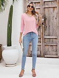 Sherosa Womens 3/4 Sleeve T Shirts V Neck Cotton