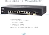 Cisco SG350-10P Managed Switch 10GbE Ports 8x RJ45 2x SFP PoE 62W LLW view 3