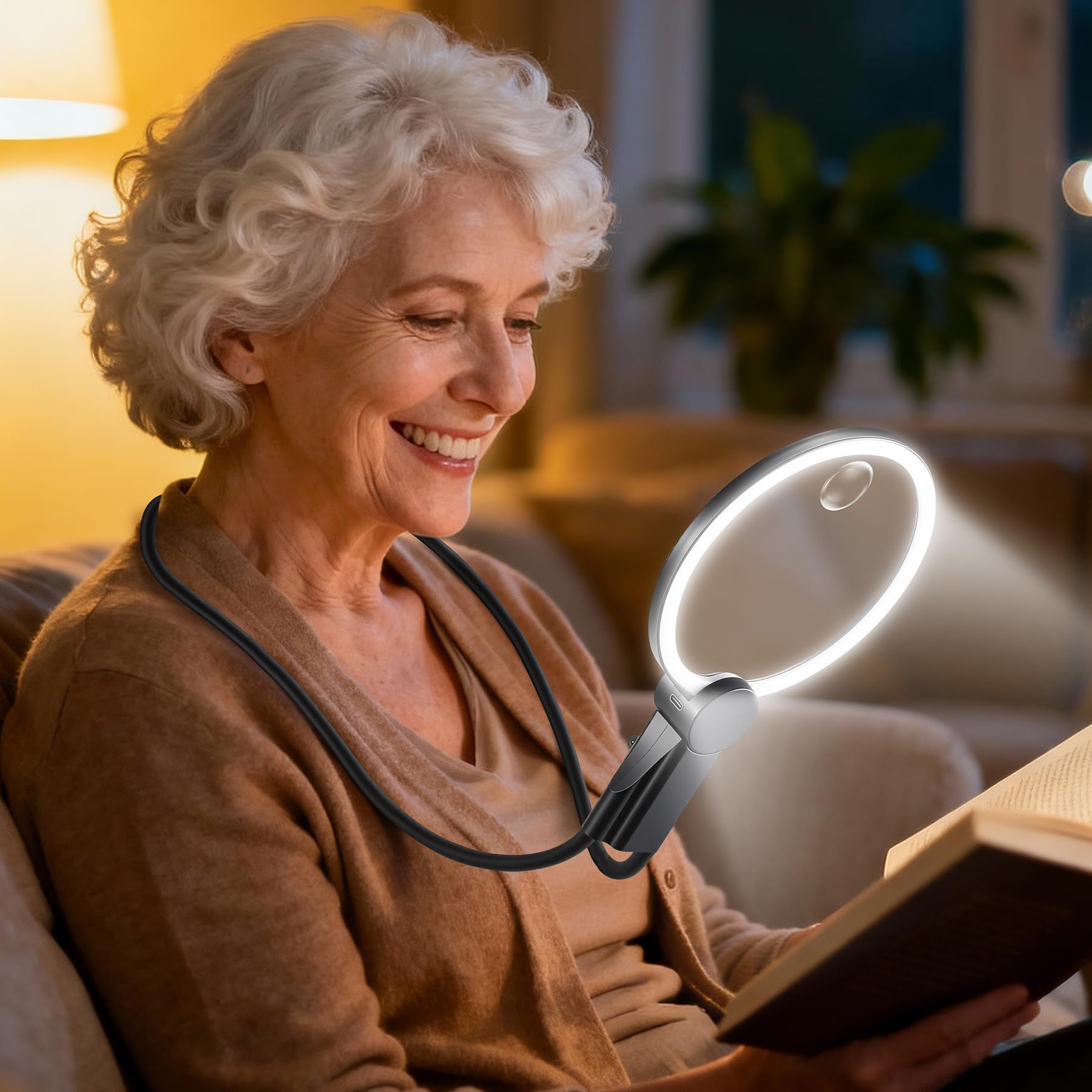 Photo 1 of EVINYEP 2500mAh Magnifying Glass with Light, Upgrade LCD Display Screen 5X/10X Lighted Magnifier for Seniors & Low Vision, Hands Free Magnifier for Reading, Knitting, Cross Stitch & Crafts(Black)