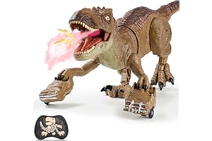 HAYXUN RC Tyrannosaurus Rex Dinosaur Toys for Kids 3-5, 5-7, 8-12, Remote Control T Rex Dino Robot Toy with Spray, Roar & Light, Birthday for 3 4 5 6 7 8 9 10 11 12 Year Old Boys (Brown)