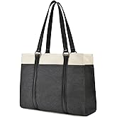 Barsine Women Laptop Tote Bag for Work Lightweight 15.6 Inch Canvas Two-Tone Satchel Handbag Purse