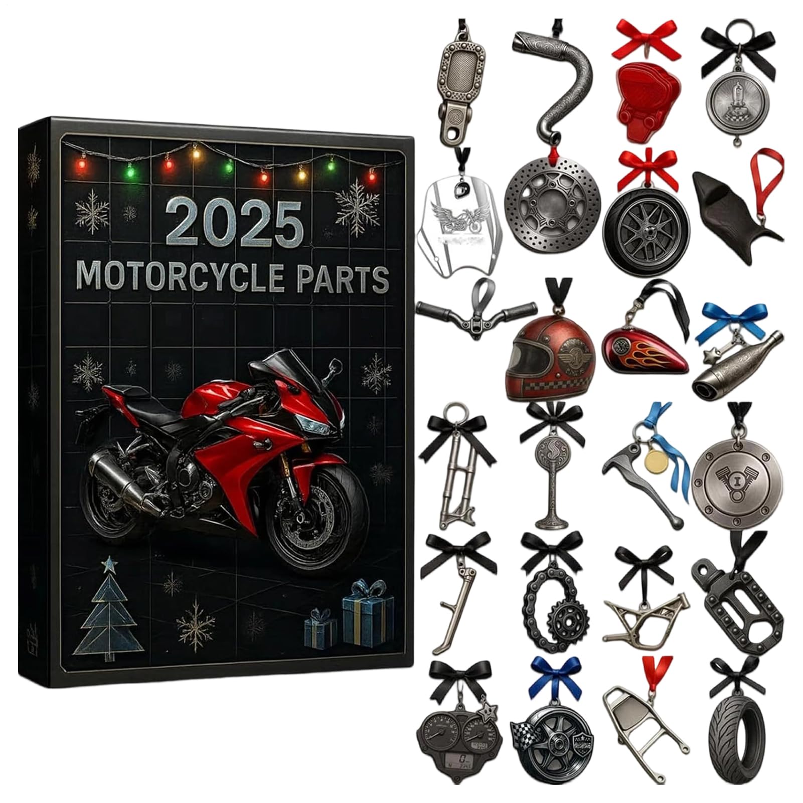 Photo 1 of ***STOCK PHOTO FOR REFERENCE ONLY***Motorcycle Accessories Advent Countdown Calendar 2025, 24-Day Christmas Countdown Calendar with 2D Flat Motorcycle Parts and Tools Decoration, for men, riders, and motorcycles enthusiasts