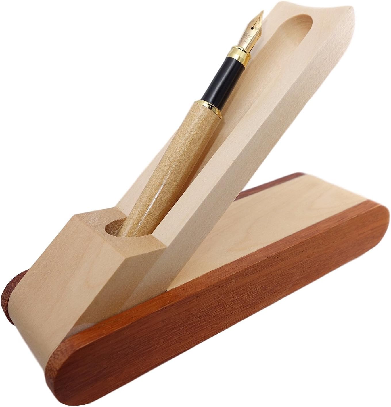 ZENOBI Bamboo Pen Holder Stand Display with Wood Fountain Pen Fine