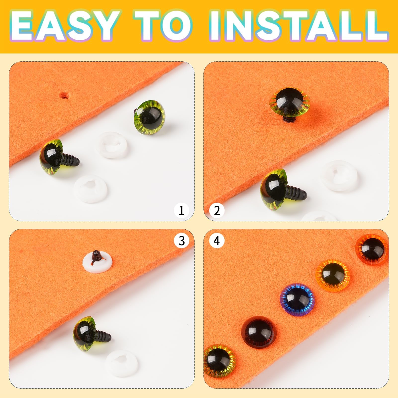 MUCUNNIA Safety Eyes 80 PCS 10mm-18mm Safety Eyes for Amigurumi Plastic Craft Colored Safety Eyes for Crochet with Washers Crochet Eyes for Plush Stuffed Animals, Stuffed Toy and Halloween Decorations