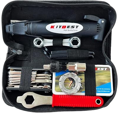 Kitbest Bike Repair Kit with Pump 16-in-1 Multitool and Bag