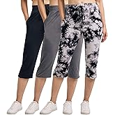 Real Essentials 3 Pack: Women's Capri Open Bottom Sweatpants - Casual Lounge Athletic Workout Yoga Pants with Pockets (Plus)
