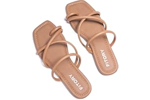 FITORY Women's Slide Sandals Flat Toe Ring Thongs with Cross Strap for Summer Size