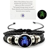 Zodiac Signs Spirit Bracelet Zodiac Bracelet for Women Men Adjustable 12 Constellation Bracelet Multilayer Zodiac Black Leather Bracelets Zodiac Sign Wrap Bracelet for Women Men Birthday Jewelry