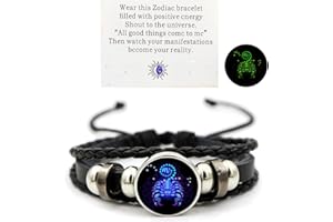 AKTULLY Zodiac Signs Spirit Bracelet Zodiac Bracelet for Women Men Adjustable 12 Constellation Bracelet Multilayer Zodiac Black Leather Bracelets Zodiac Sign Wrap Bracelet for Women Men Birthday Jewelry